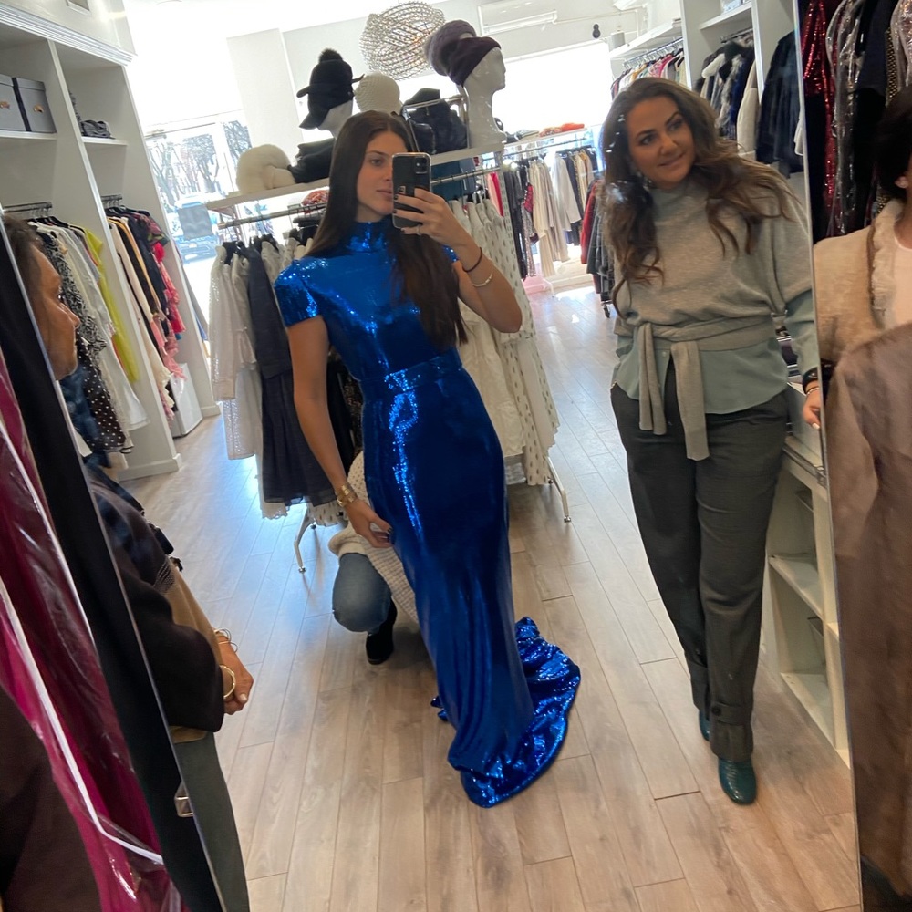 Marc bower blue sequin gown. Size 2